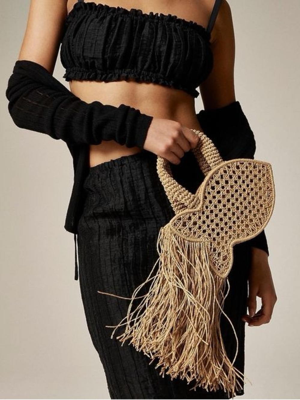 J. Crew Natural Woven Raffia Mini Fringe Bag